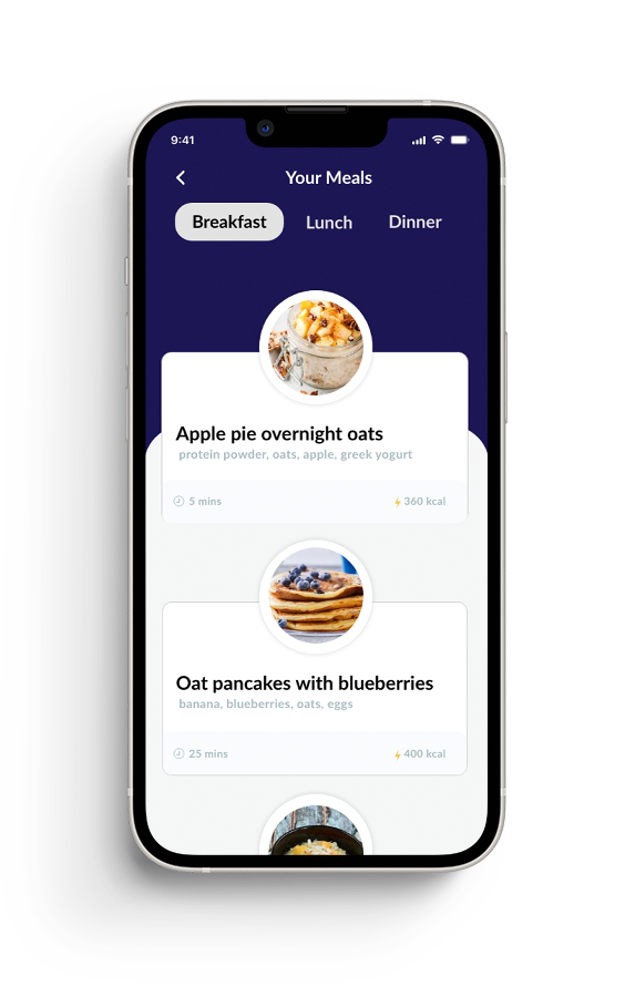A mobile representation of the meal plan feature.