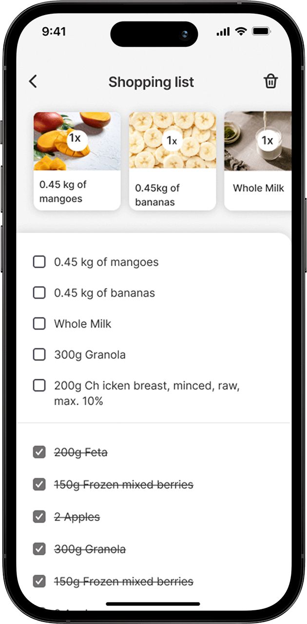 In-app meal and grocery plan