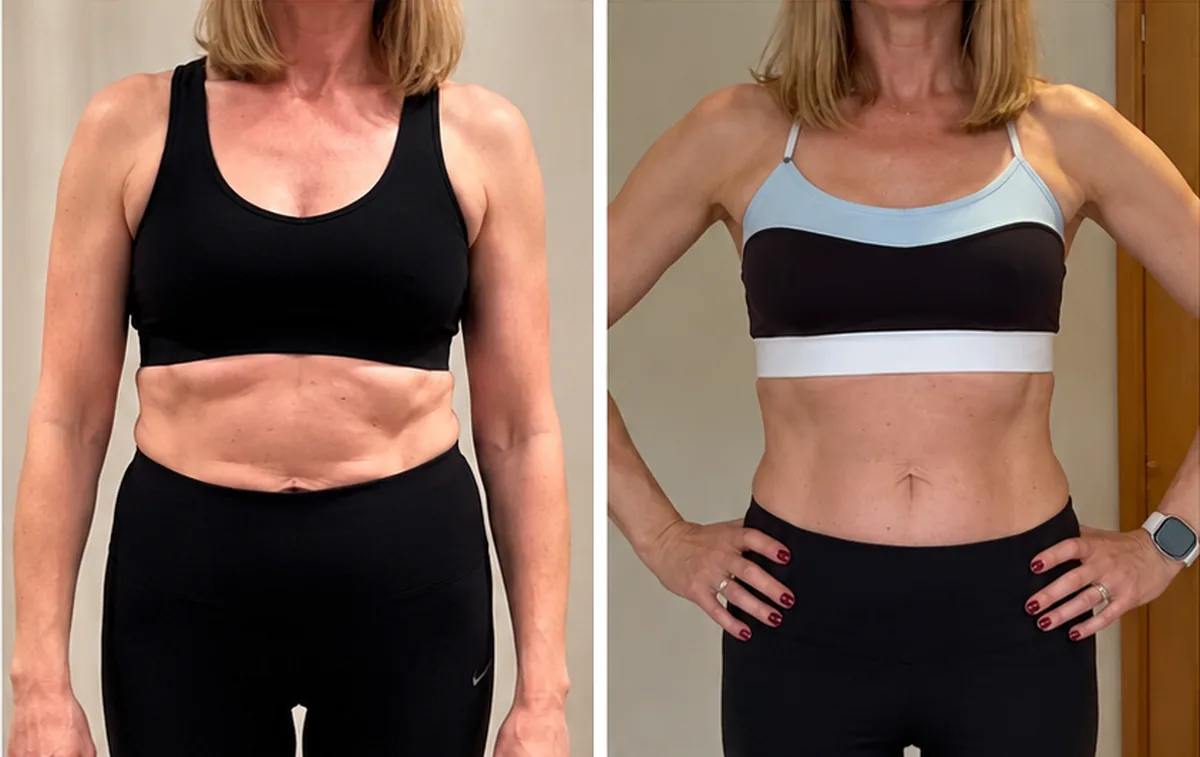 Client before and after: woman, front view
